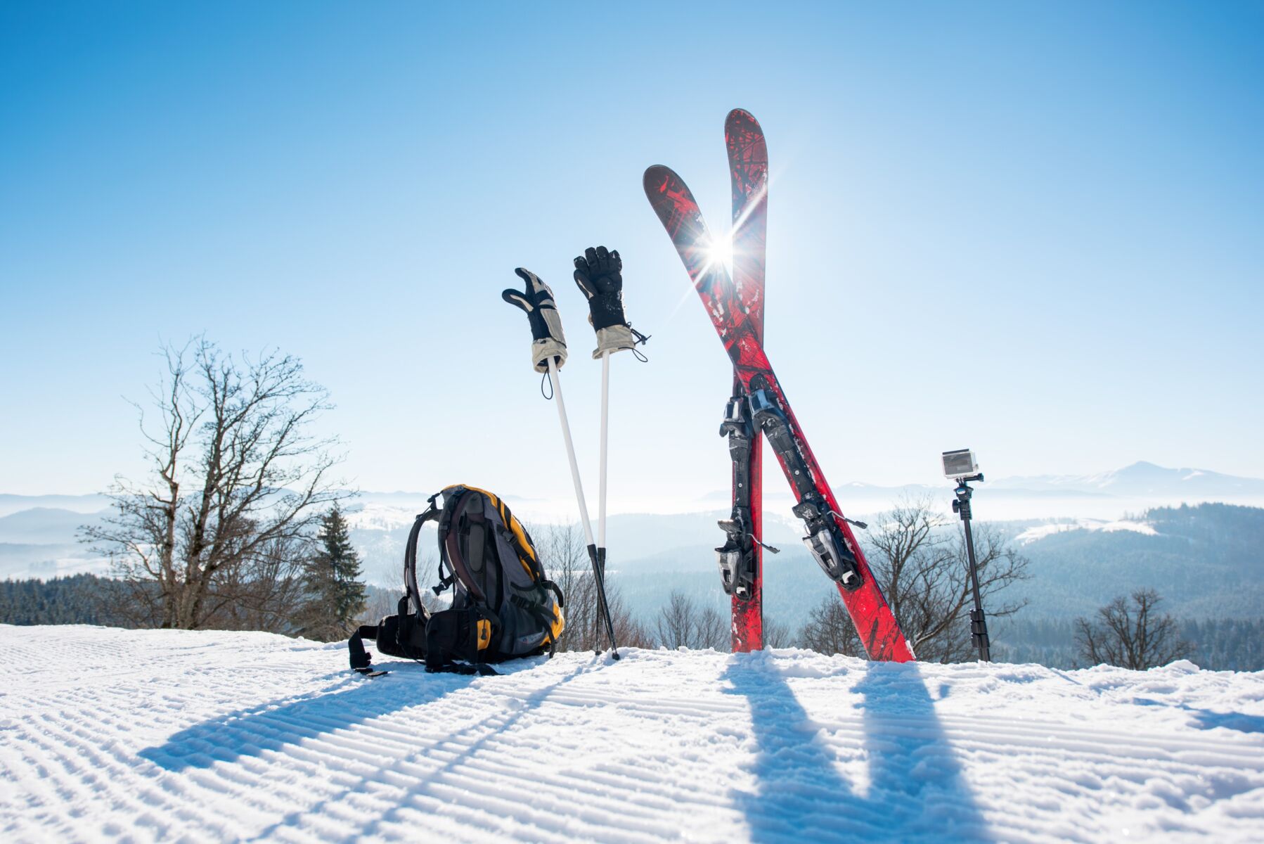Ski equipment on mountain