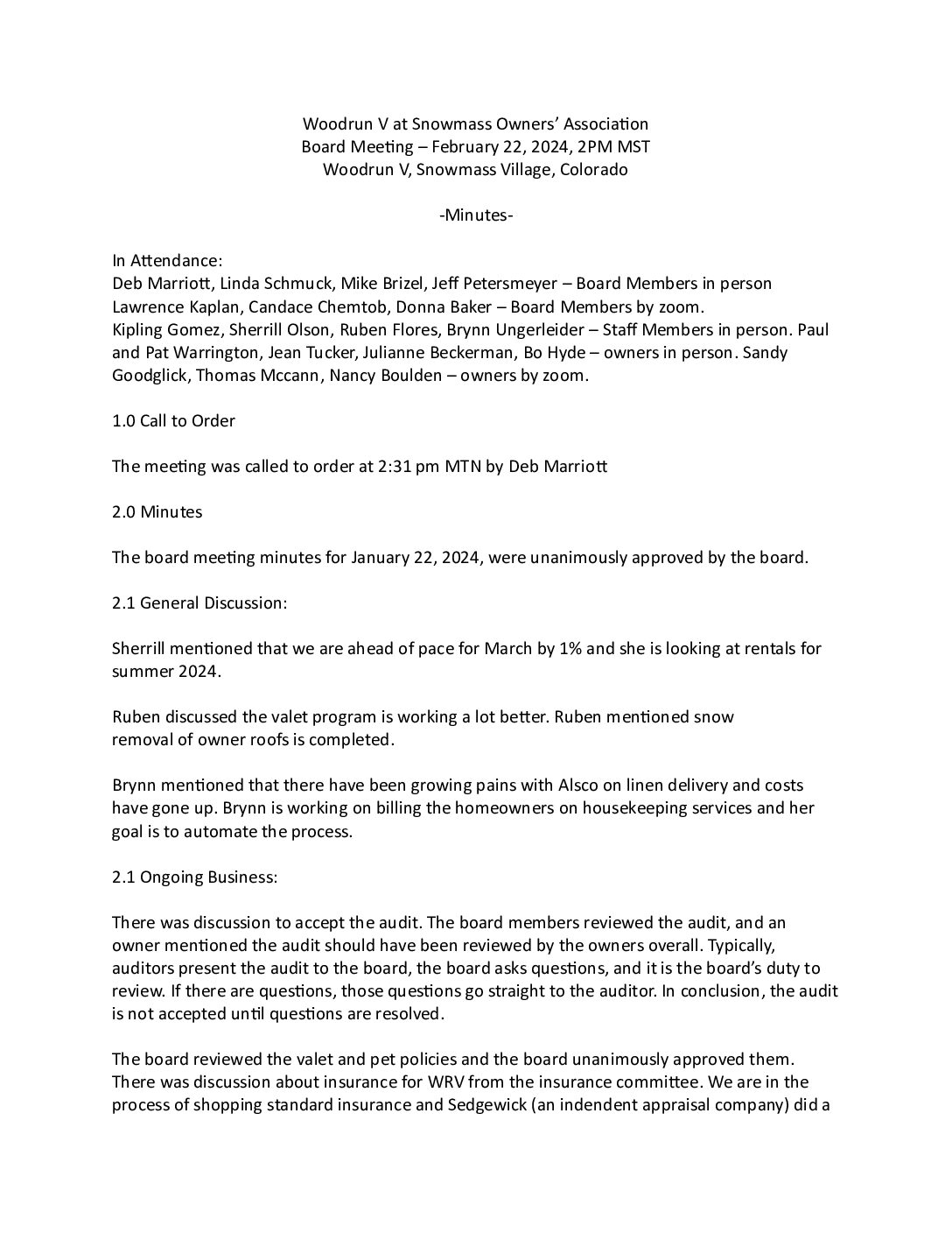 Board Meeting Minutes February 22, 2024