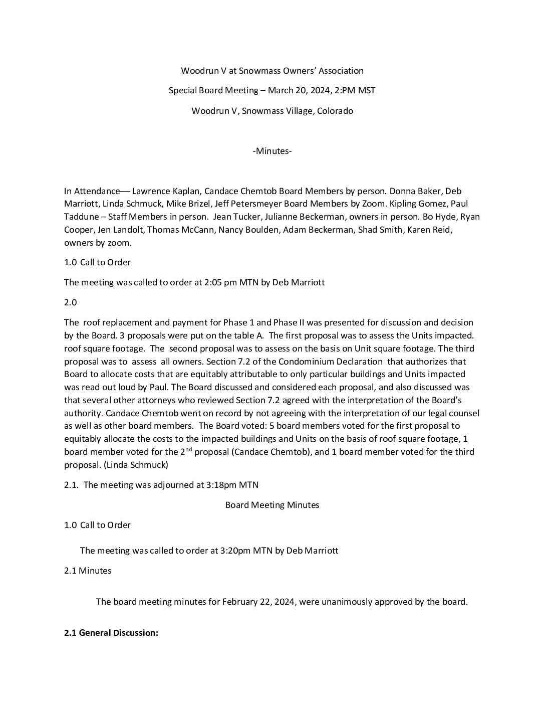 Board Meeting Minutes March 20, 2024