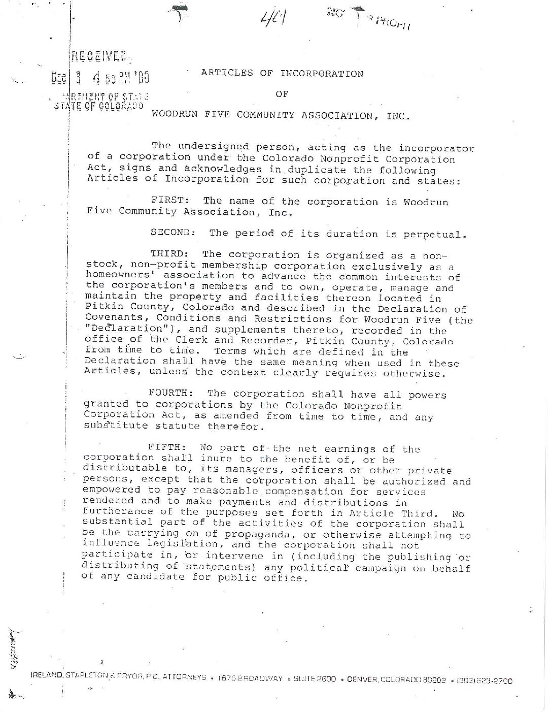 Community Association Art. Incorp. 1