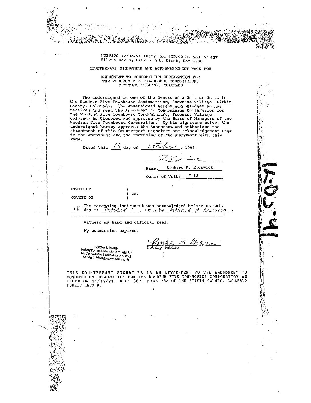 Townhouse Condos Declaration Amend Reception