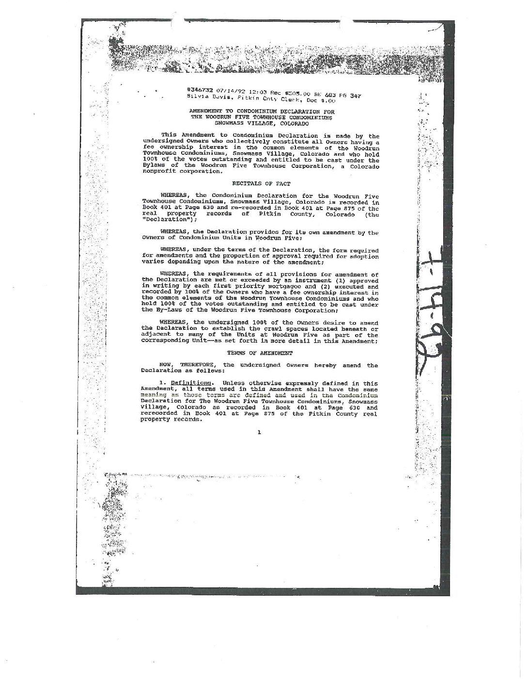 Townhouse Condos Declaration Amend Reception