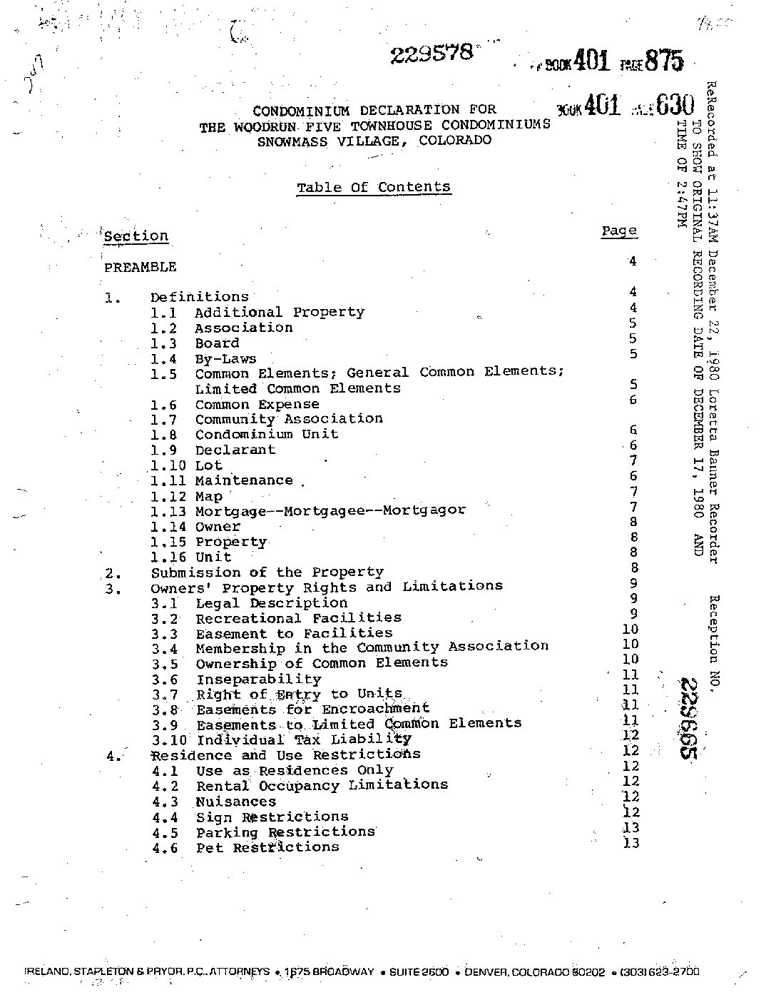 Townhouse Condos Declarations