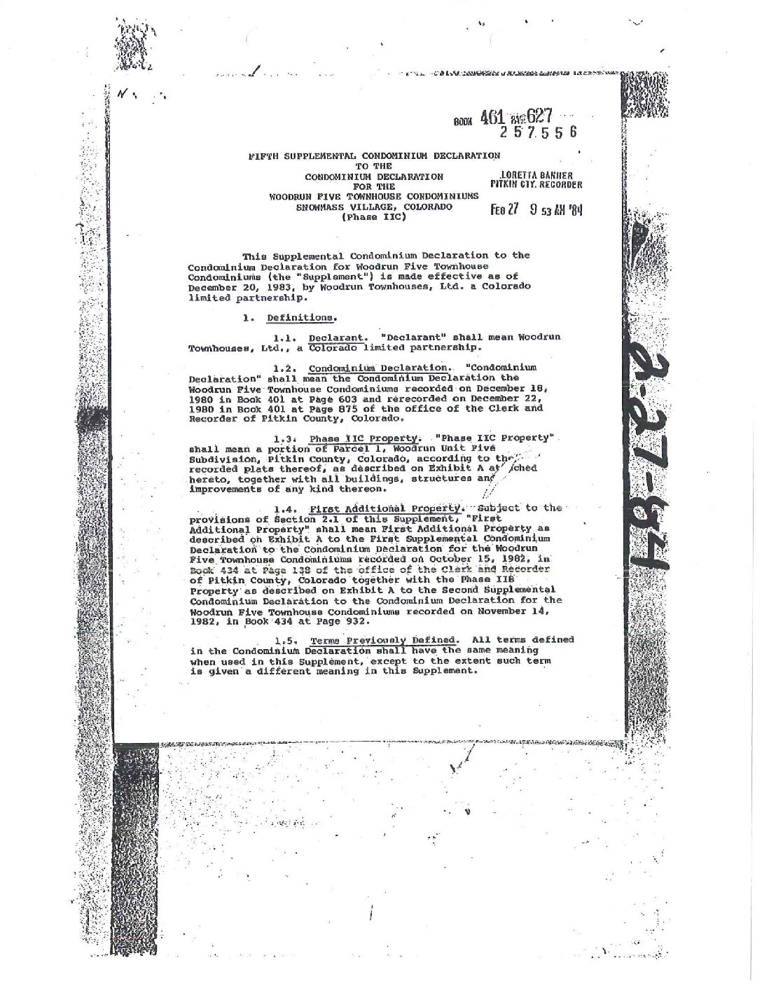 Townhouse Condos Declaration Fifth Supplement