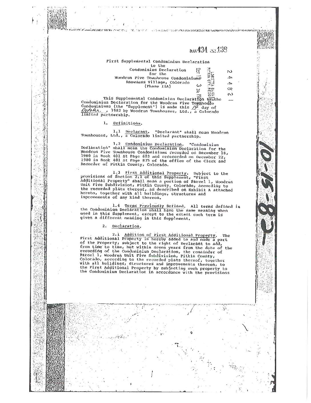 Townhouse Condos Declaration First Supplement