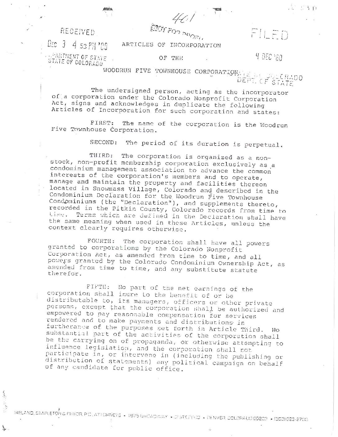 Townhouse Corp Art. Incorp.