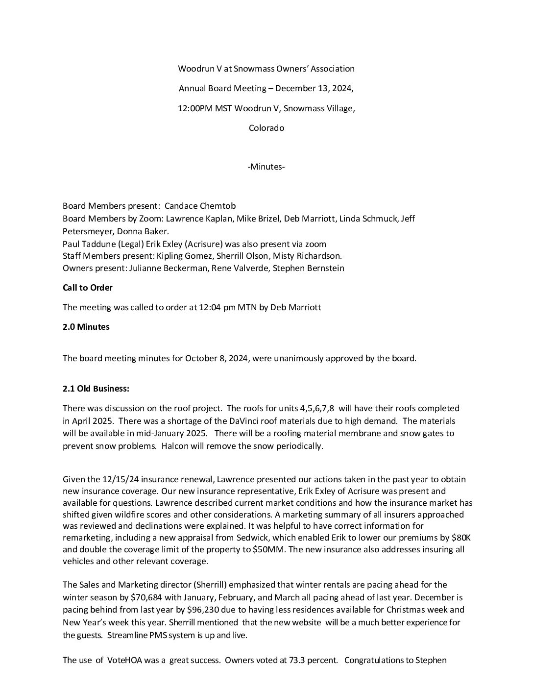 Board Meeting Minutes December 13, 2024