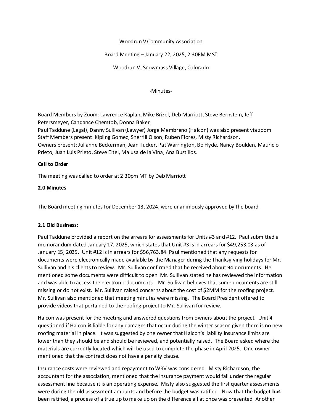 Board Meeting Minutes January 22, 2025
