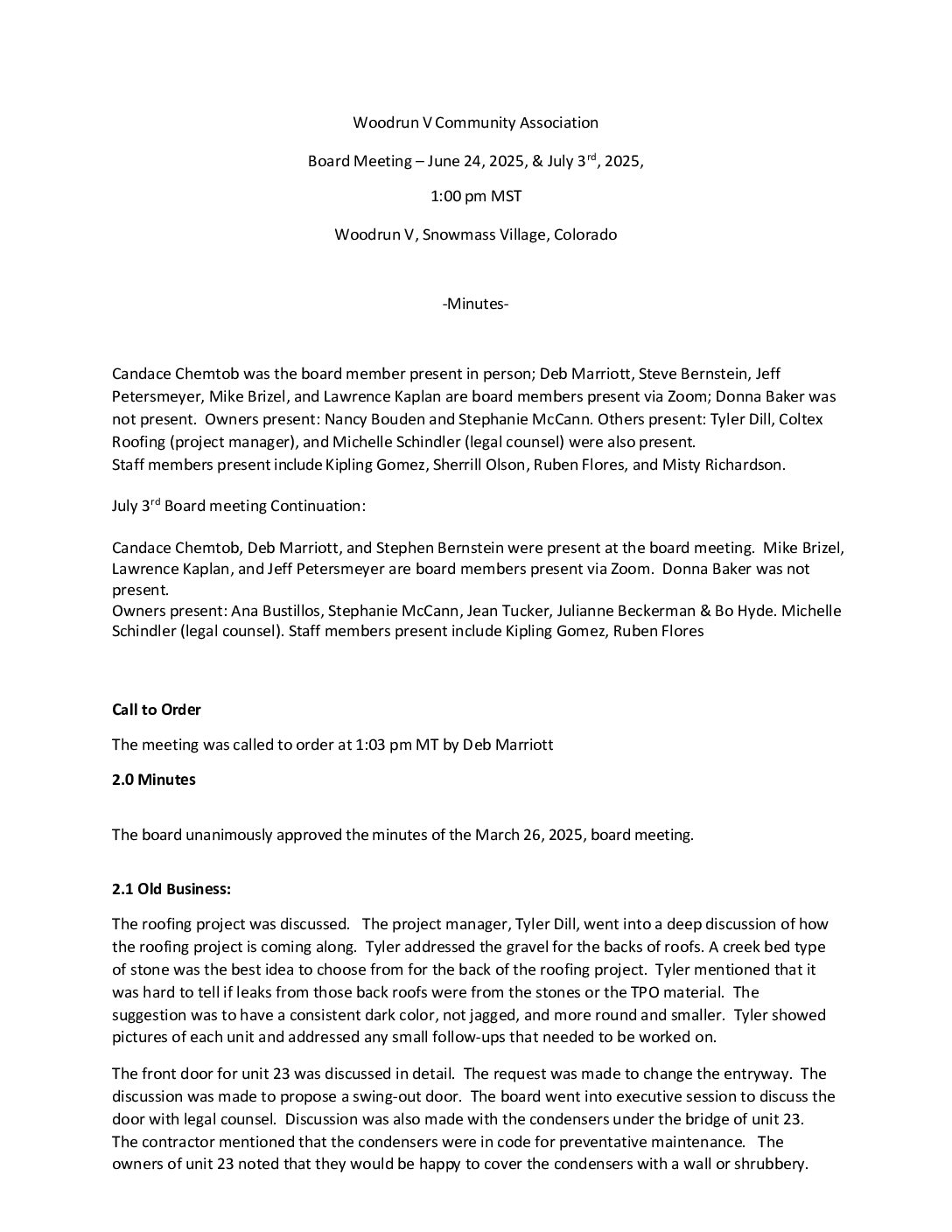 Board Meeting Minutes June, July 2025