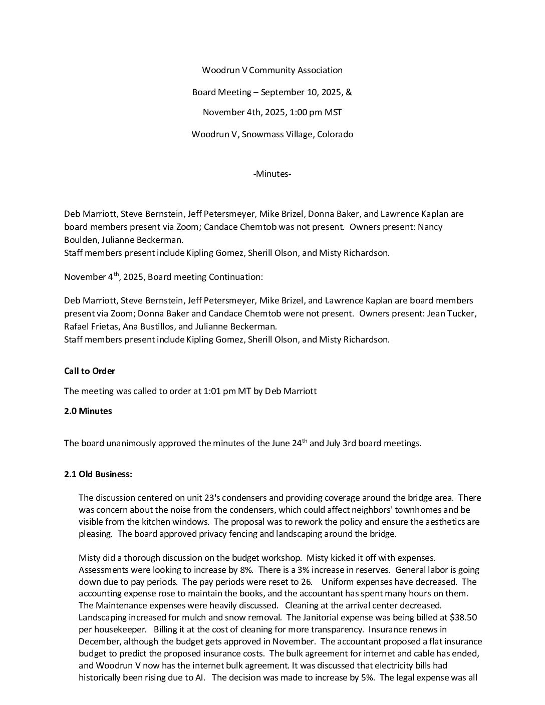 Board Meeting Minutes September 4 & November 2025