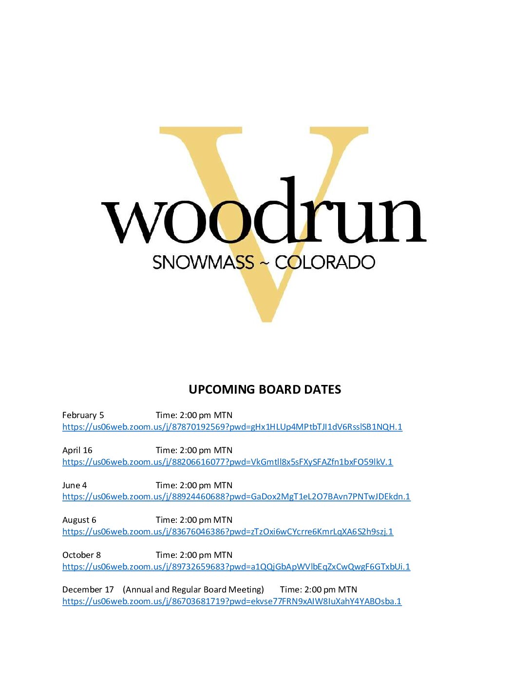 UPCOMING BOARD DATES 2026