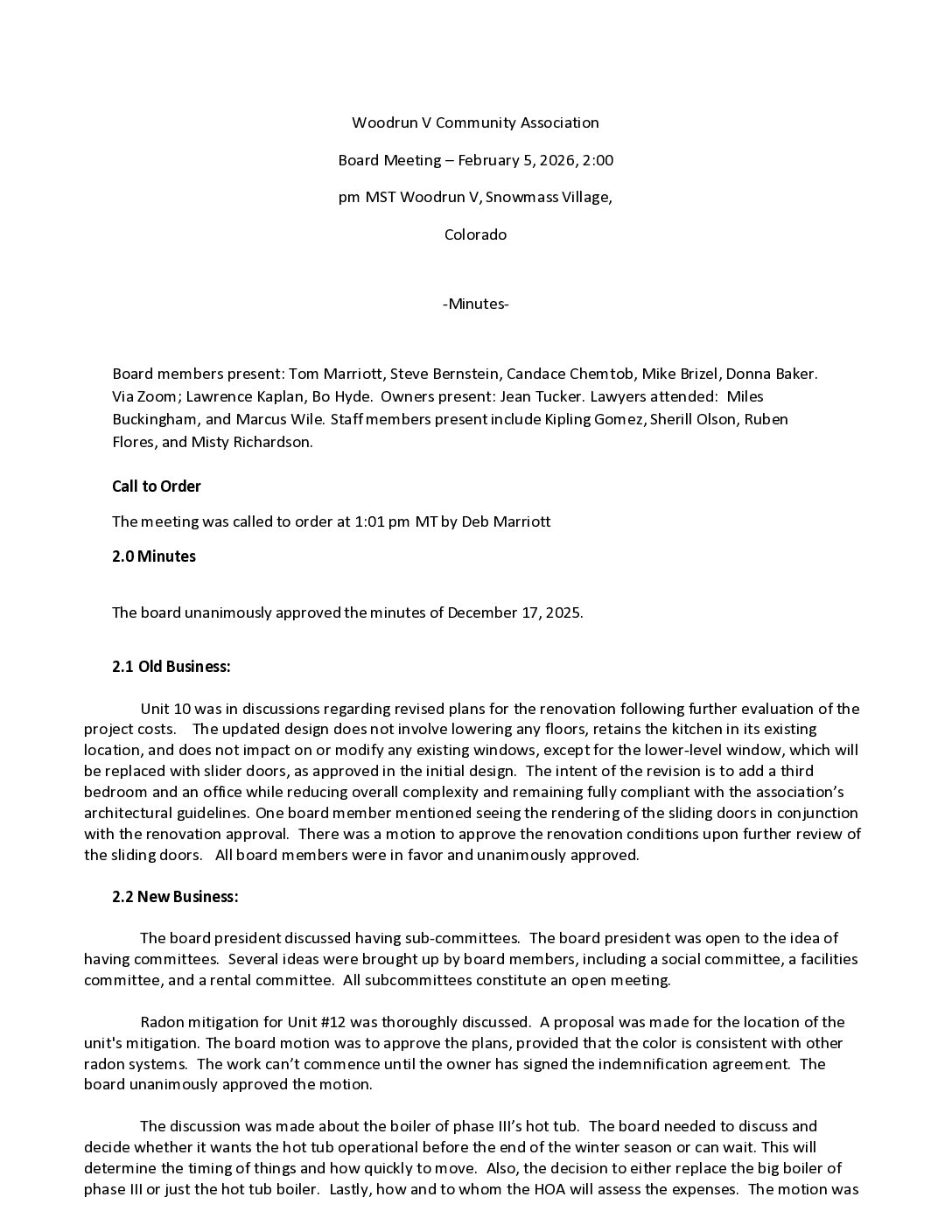 Board Meeting Minutes February 5, 2026