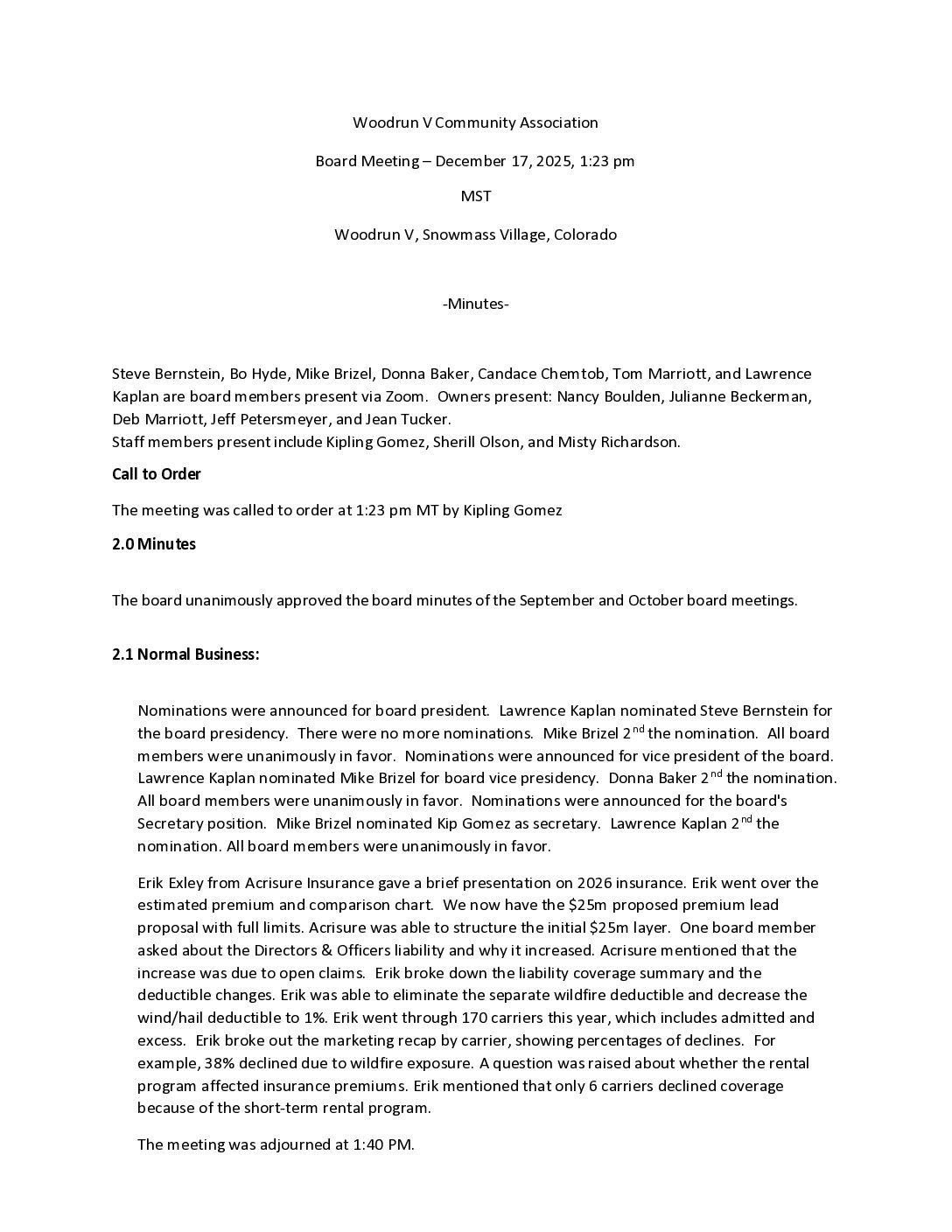 Board Meeting Minutes December 17, 2025